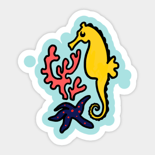 Seahorse and coral illustration Sticker